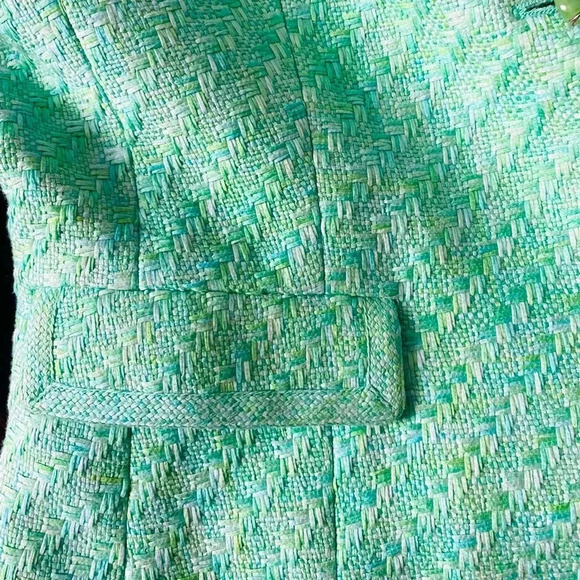 ELIE TAHARI Women Mint Green Woven Tweed 100% Cotton Office Career Blazer Sz 12 - Picture 7 of 10